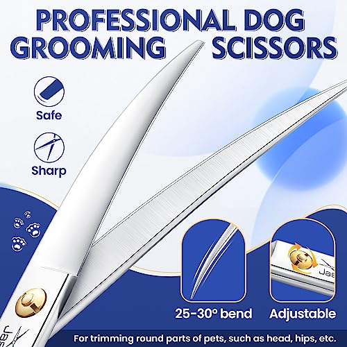JASON 7.5 Inch Curved Scissors for Dog Grooming Professional Downward Curved Pet Face Trimming Shears with Symmetric Handle Sharp Comfortable LightWeight