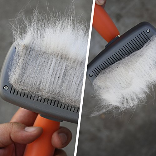 Professional Slicker Brush for Dogs and Cats by GoPets Self-Cleaning Grooming Comb For Dematting Detangling & Deshedding