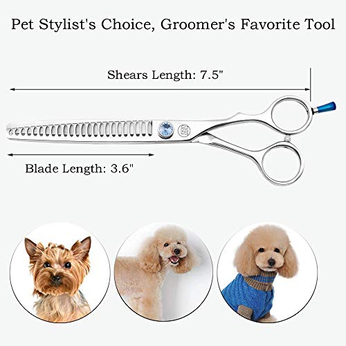 Moontay Professional Dog Grooming Straight, Curved, Thinning/Blending/Chunking Scissors Kit, JP-440C Stainless Steel Pet Cat Hair Cutting/Trimming Shears, Silver (7.5" (24-Tooth))