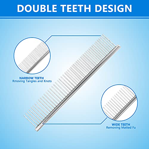 Maxshop Dog Comb with Different-Spaced Rounded Stainless Steel Teeth, Cat Comb for Removing Matted Fur, Professional Grooming Tool for Long and Short Haired Dog