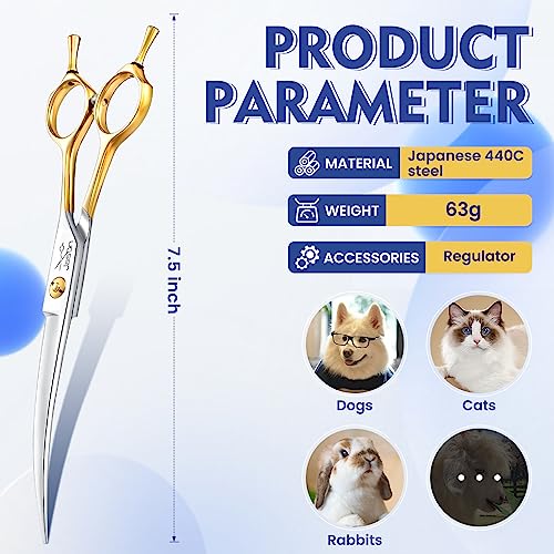 JASON 7.5 Inch Curved Scissors for Dog Grooming Professional Downward Curved Pet Face Trimming Shears with Symmetric Handle Sharp Comfortable LightWeight