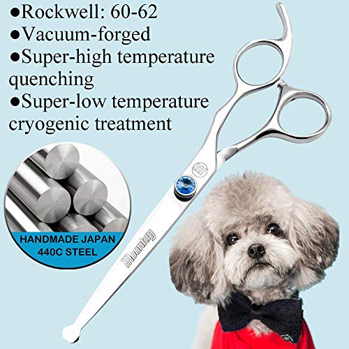 Moontay Professional Dog Grooming Straight, Curved, Thinning/Blending/Chunking Scissors Kit, JP-440C Stainless Steel Pet Cat Hair Cutting/Trimming Shears, Silver