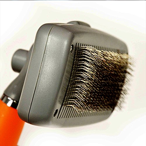 Professional Slicker Brush for Dogs and Cats by GoPets Self-Cleaning Grooming Comb For Dematting Detangling & Deshedding