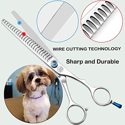 Moontay Professional Dog Grooming Straight, Curved, Thinning/Blending/Chunking Scissors Kit, JP-440C Stainless Steel Pet Cat Hair Cutting/Trimming Shears, Silver (7.5" (24-Tooth))