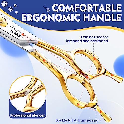 JASON 7.5 Inch Curved Scissors for Dog Grooming Professional Downward Curved Pet Face Trimming Shears with Symmetric Handle Sharp Comfortable LightWeight