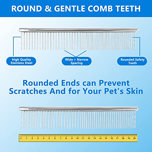 Maxshop Dog Comb with Different-Spaced Rounded Stainless Steel Teeth, Cat Comb for Removing Matted Fur, Professional Grooming Tool for Long and Short Haired Dog