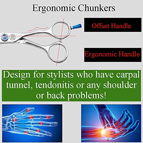 Moontay Professional Dog Grooming Straight, Curved, Thinning/Blending/Chunking Scissors Kit, JP-440C Stainless Steel Pet Cat Hair Cutting/Trimming Shears, Silver (7.5" (24-Tooth))