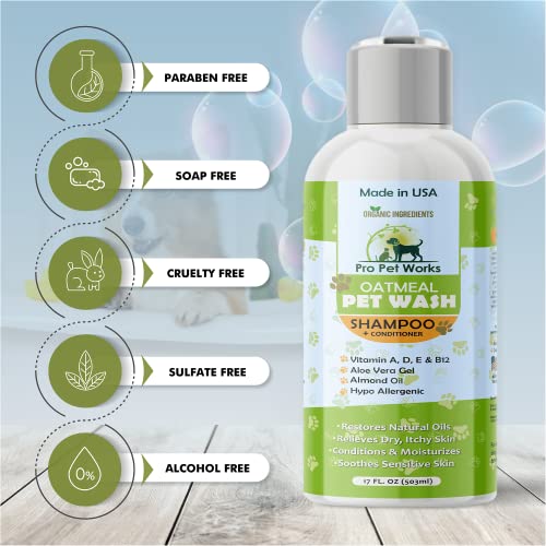 Pro Pet Works All Natural & Organic Oatmeal Puppy/Pet Shampoo + Conditioner-Hypoallergenic and Soap Free Blend with Almond Oil for Allergies & Sensitive Skin-17oz (1pk)