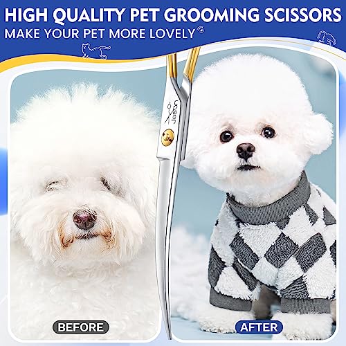 JASON 7.5 Inch Curved Scissors for Dog Grooming Professional Downward Curved Pet Face Trimming Shears with Symmetric Handle Sharp Comfortable LightWeight