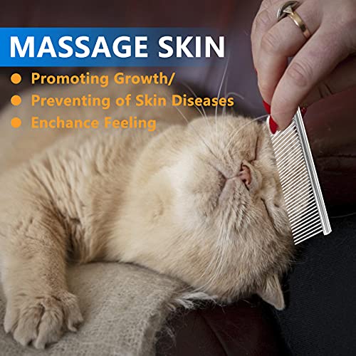 Maxshop Dog Comb with Different-Spaced Rounded Stainless Steel Teeth, Cat Comb for Removing Matted Fur, Professional Grooming Tool for Long and Short Haired Dog