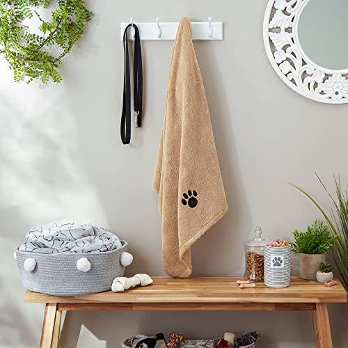 Bone Dry Embroidered Pet Towel, 44 x 27.5", Taupe