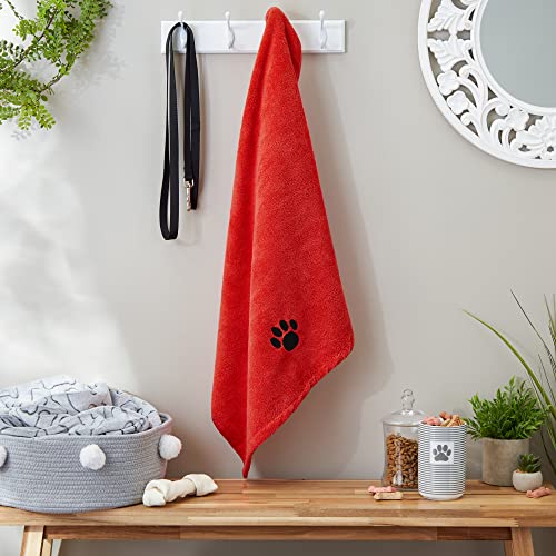 Bone Dry Embroidered Pet Towel, 44 x 27.5", Red