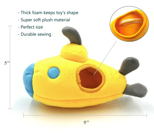 MODERN WAVE - Squeaky Plush Dog Toy - Interactive Hide and Seek Squirrel Type Puzzle Toy for Dogs, Small Size (Submarine and Divers)