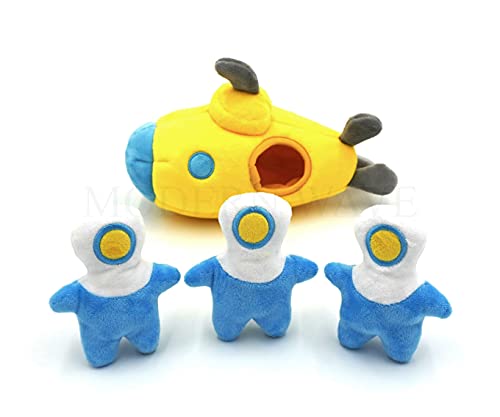 MODERN WAVE - Squeaky Plush Dog Toy - Interactive Hide and Seek Squirrel Type Puzzle Toy for Dogs, Small Size (Submarine and Divers)