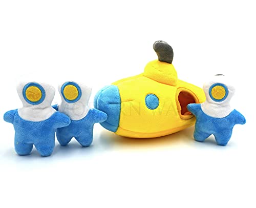 MODERN WAVE - Squeaky Plush Dog Toy - Interactive Hide and Seek Squirrel Type Puzzle Toy for Dogs, Small Size (Submarine and Divers)