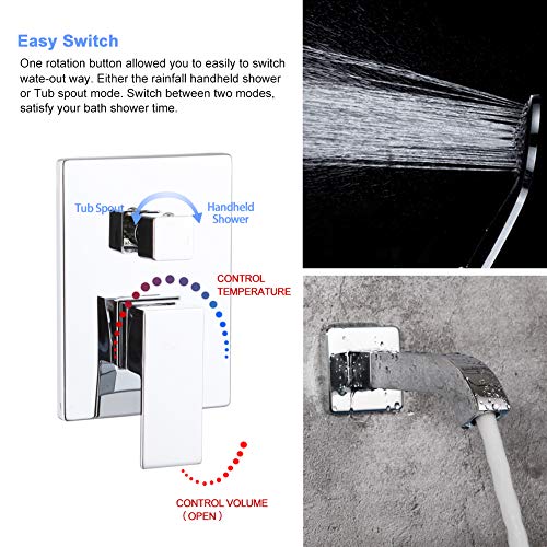 POP Polished Chrome Wall Mounted Tub Faucet with Hand Shower Bathroom Wall Mount Tub Filler Spout Single Handle Solid Brass Bathtub Faucet with Handheld Shower for Bath