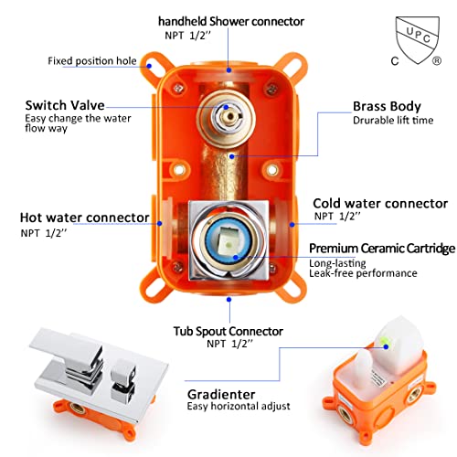 POP Polished Chrome Wall Mounted Tub Faucet with Hand Shower Bathroom Wall Mount Tub Filler Spout Single Handle Solid Brass Bathtub Faucet with Handheld Shower for Bath
