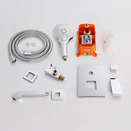 POP Polished Chrome Wall Mounted Tub Faucet with Hand Shower Bathroom Wall Mount Tub Filler Spout Single Handle Solid Brass Bathtub Faucet with Handheld Shower for Bath