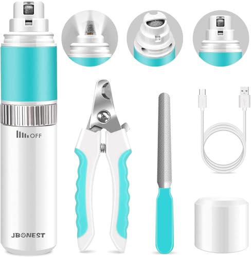 Useeland Dog Nail Grinder Quite with 20h Working Time, Stepless Speeds Rechargeable Pet Claw Trimmer with Clipper and File for Large Medium Small Dogs Cats Pets