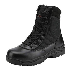 Men's Tactical Leather Side Zipper Boots - Black