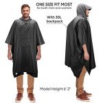 PTEROMY Waterproof Hooded Rain Poncho - Black