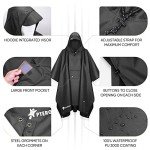 PTEROMY Waterproof Hooded Rain Poncho - Black