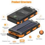 20000mAh Waterproof Solar Charger with LED Flashlight
