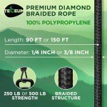 TECEUM Heavy-Duty Utility Rope – Black, 90 FT/150 FT