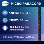 TECEUM Black Micro Paracord - 125 ft Utility Rope