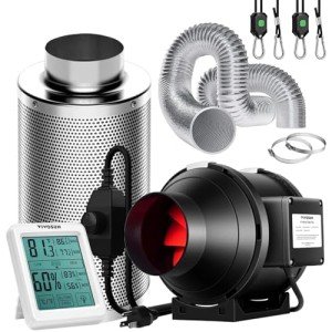 VIVOSUN 4 Inch 190 CFM Inline Fan with Speed Controller, 4 Inch Carbon Filter and 8 Feet of Ducting, Temperature Humidity Monitor for Grow Tent Ventilation
