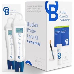 Bluelab Conductivity Pen Meter and Probe Care Kit for Conductivity-Water, Temperature and Nutrient Tester (CF, EC, PPM 500/700) with EC Solution and Cleaner for Hydroponics and Indoor Growing