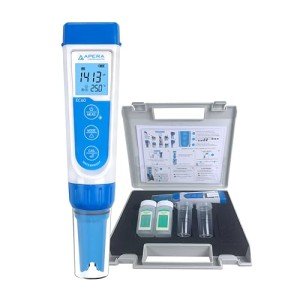 Apera Instruments, LLC-AI314 Premium Series EC60 Waterproof Conductivity Pocket Tester Kit, ±1% F.S Accuracy, Easy Switch of EC/TDS/Salinity, Replaceable Probe