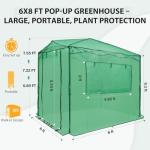 EAGLE PEAK 8x6 Portable Walk-in Greenhouse, Pop-up Indoor Outdoor Garden Green House, Zippered Doors and Windows, PE Cover, Green