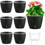 KvyusFlourish Self-Watering Pots for Indoor Plants, 6-Pack 6.7'' Self Watering Planter with Drainage Holes, Small African Violet Pots with Water Indicator, Clear Wick Pot, Black