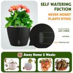 KvyusFlourish Self-Watering Pots for Indoor Plants, 6-Pack 6.7'' Self Watering Planter with Drainage Holes, Small African Violet Pots with Water Indicator, Clear Wick Pot, Black