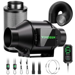 VIVOSUN Smart Air Filtration G4 Kit 4", AeroZesh G4 Inline Duct Fan with E12 Speed Controller, Carbon Filter & 8' Ducting, Cooling & Ventilation System for Grow Tents, Indoor Gardening, Hydroponics