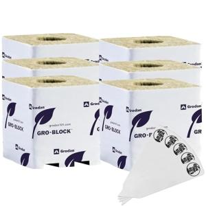 Grodan Rockwool Delta GRO Blocks | 4" Cube - Pack of 6 | + Twin Canaries Chart