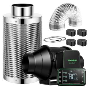 VIVOSUN Smart Air Filtration PRO S4 Kit 4", AeroZesh S4 Inline Duct Fan w/GrowHub E42A Temp. Humidity WiFi-Controller, Carbon Filter & Ducting, Cooling & Ventilation System for Grow Tent, Hydroponics