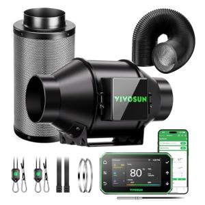 VIVOSUN Smart Air Filtration PRO G4 Kit 4", AeroZesh G4 Inline Duct Fan w/GrowHub E42A Temp. Humidity WiFi-Controller, Carbon Filter & Ducting, Cooling & Ventilation System for Grow Tent, Hydroponics