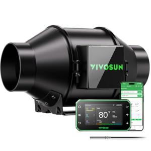 VIVOSUN AeroZesh G4 Inline Duct Fan, Quiet 4" 195 CFM Ventilation Exhaust Fan w/EC Motor and GrowHub E42A Temperature Humidity WiFi-Controller for Heating Cooling Booster, Grow Tents, Hydroponics