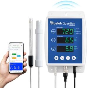 Bluelab Guardian Monitor Wi-Fi for Real-time pH, Temperature, and Conductivity (TDS) Measurements in Water with Calibration, 3 in 1 Digital Nutrient Meter for Hydroponic Systems and Indoor Plant Grow