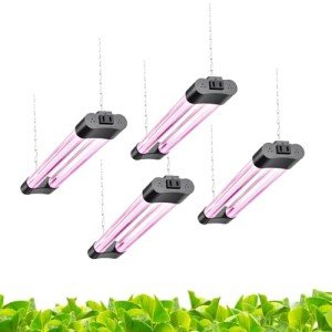 Hlite 16inch 4 Pack LED Grow Lights - Linkable Grow Lights for Indoor Plants, Full Spectrum Plant Lights Plug and Hanging Design with On/Off Switch Hanging Grow Light from seedling to Flowering, Black