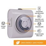 GE 24-Hour Mechanical Outlet Timer with 2 Grounded Sockets - Indoor Use for Lights & Appliances, Daily ON/OFF Cycle, 2-Pack (46211)