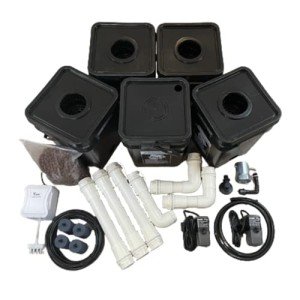 Recirculating Deep Water Culture RDWC Hydroponic Grow Kit System, 5 Gallon, 4 Site with Connected Reservoir