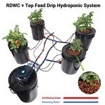 RDWC Top Feed Drip Hydroponics Systems, Recirculating Deep Water Culture Hydroponic Bucket System, 5 Gallon Hydroponics Growing System Kit with Water Pump, Air Pump(4 Bucket + Reservoir + Drip Kit)