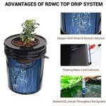 RDWC Top Feed Drip Hydroponics Systems, Recirculating Deep Water Culture Hydroponic Bucket System, 5 Gallon Hydroponics Growing System Kit with Water Pump, Air Pump(4 Bucket + Reservoir + Drip Kit)