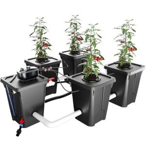 RDWC Hydroponics Grow System 4 Site + Reservoir, 7-Gallon Top Drip Recirculating Deep Water Culture Hydroponic Bucket System, Hydroponics Growing System Kit with Water Pump, Air Pump