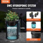 VEVOR RDWC Hydroponics Grow System, Hydroponic Growing Kit with Top Drip, Recirculating Deep Water Culture 4 Buckles and 1 Reservoir, with Air Pump and Water Level Device for Leafy Vegetables