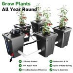 RDWC Hydroponics Grow System 4 Site + Reservoir, 7-Gallon Top Drip Recirculating Deep Water Culture Hydroponic Bucket System, Hydroponics Growing System Kit with Water Pump, Air Pump