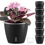 KvyusFlourish Self-Watering Pots for Indoor Plants, 6-Pack 6.7'' Self Watering Planter with Drainage Holes, Small African Violet Pots with Water Indicator, Clear Wick Pot, Black